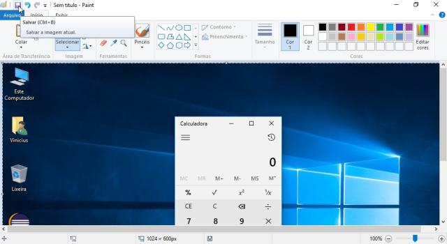 Usando apenas a tecla Print Screen, é necessário primeiro colar a captura de tela em um programa como o Paint para então poder salvá-la como um arquivo de imagem.